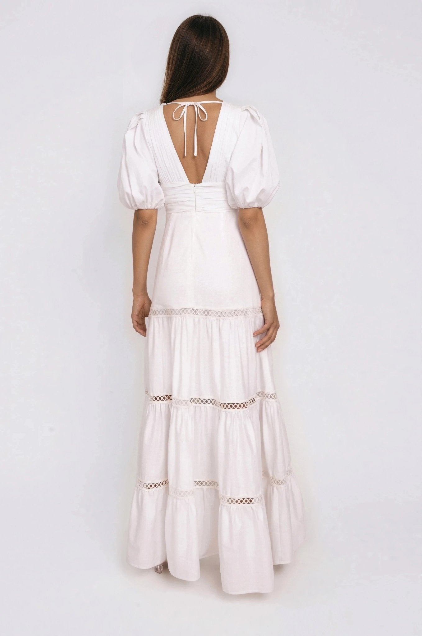 Plunge Sleeve Long Dress – White (Final Sale)