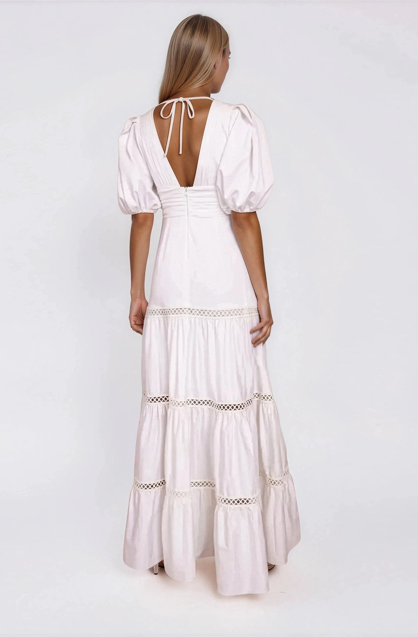 Plunge Sleeve Long Dress – White (Final Sale)