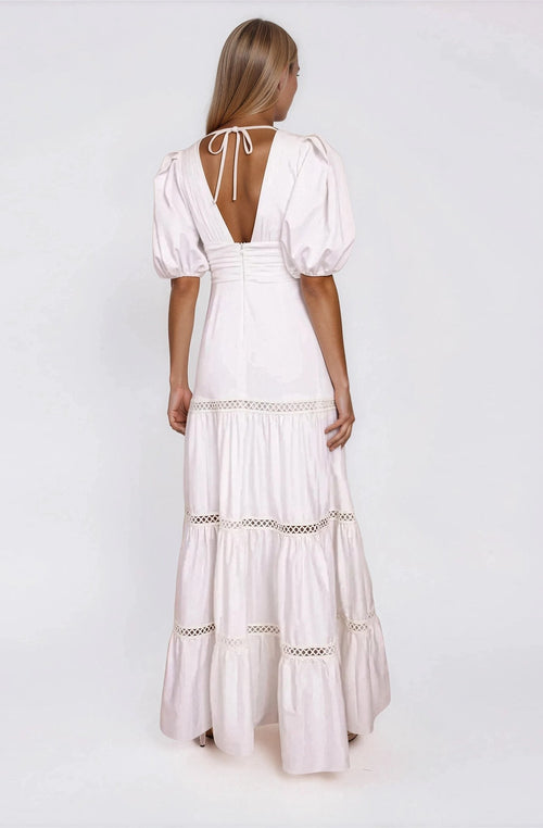 Plunge Sleeve Long Dress – White (Final Sale)