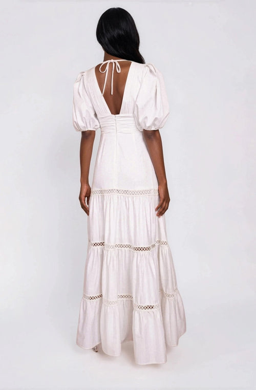 Plunge Sleeve Long Dress – White (Final Sale)