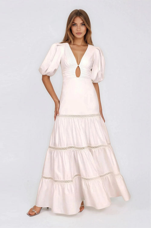 Plunge Sleeve Long Dress – White (Final Sale)