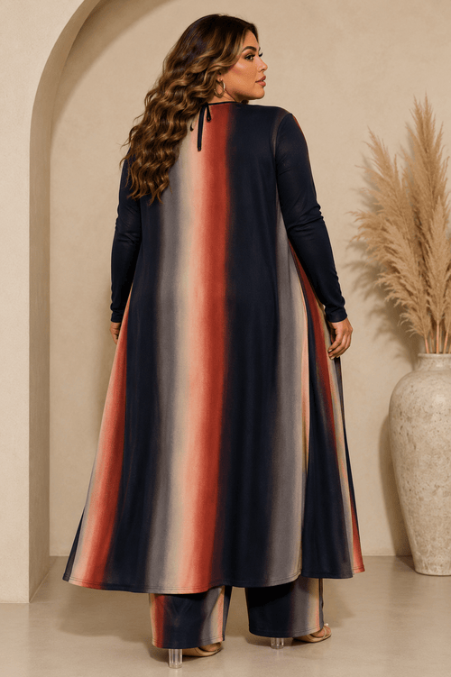 Ombre Plus Size Three Piece Rib Crop Top Pant Set With Cardigan