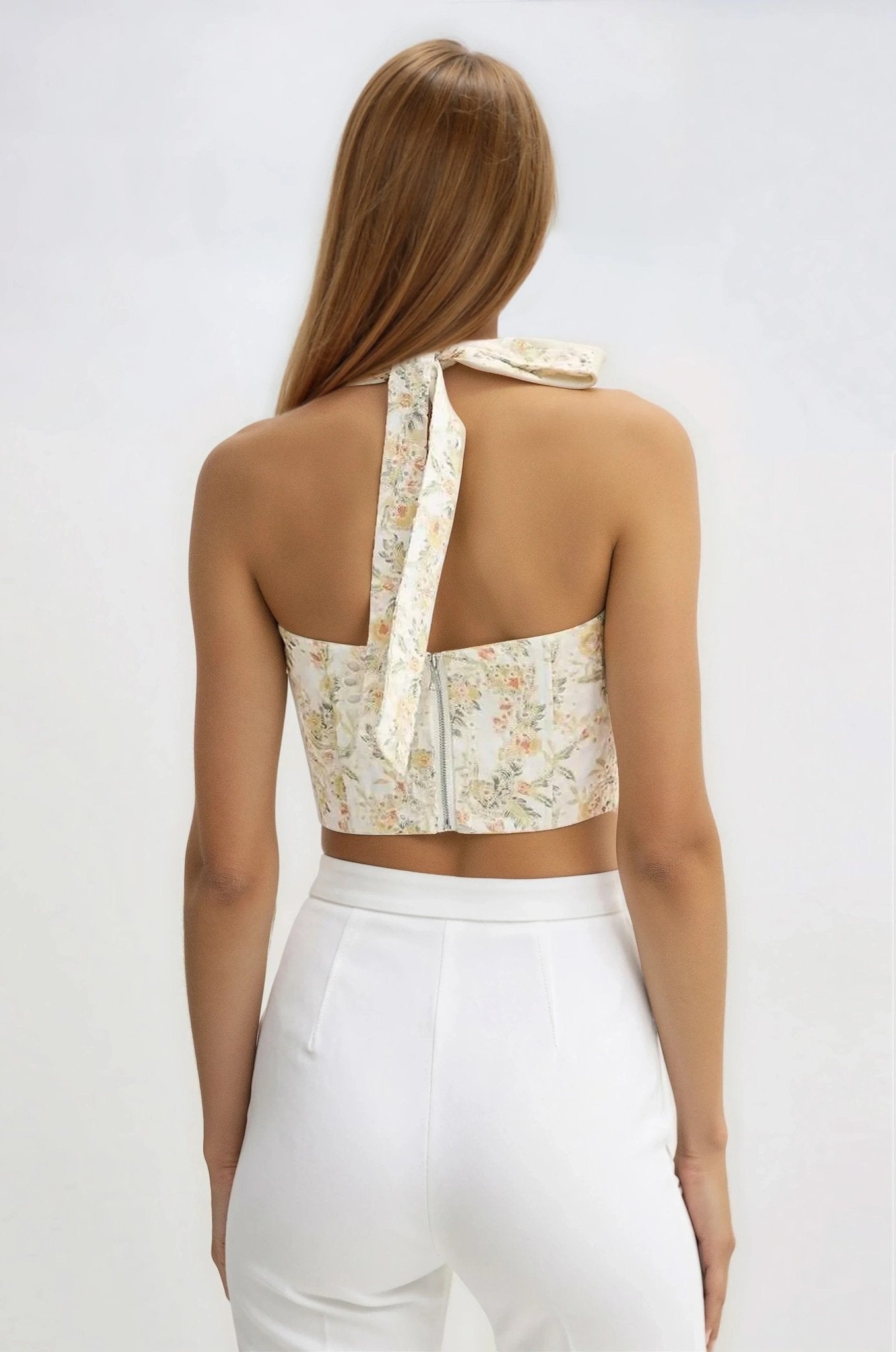 Pollie Halter Corset Top – Yellow Floral (Final Sale)