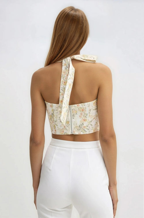 Pollie Halter Corset Top – Yellow Floral (Final Sale)