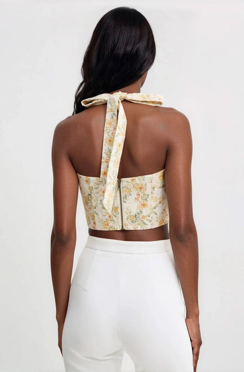Pollie Halter Corset Top – Yellow Floral (Final Sale)
