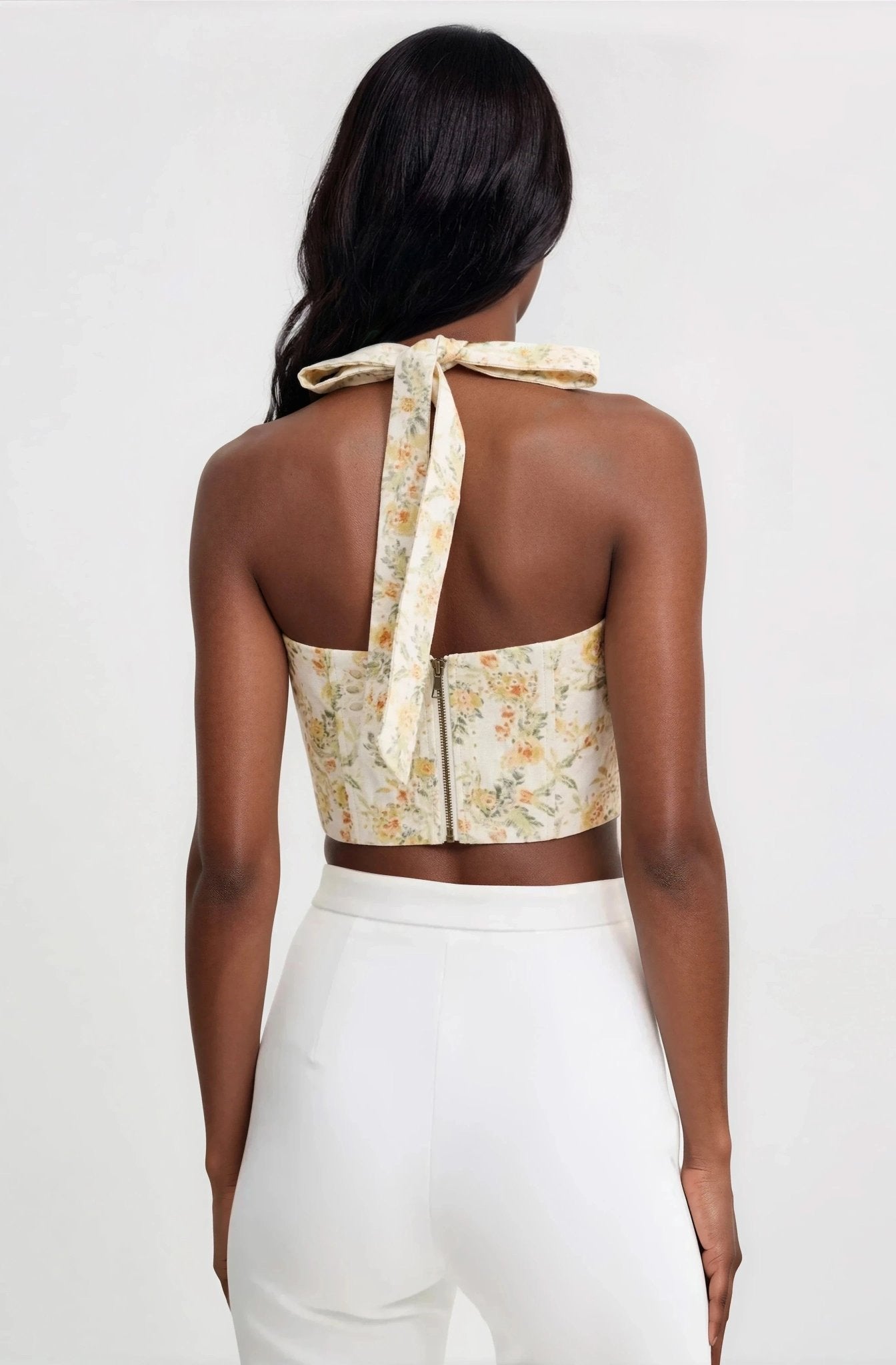 Pollie Halter Corset Top – Yellow Floral (Final Sale)