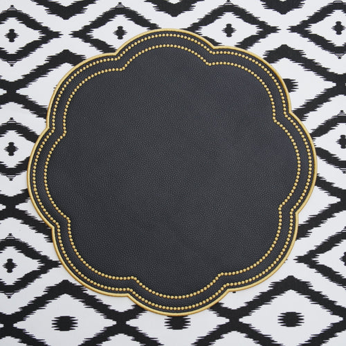 NURTURE BLACK GOLD SCALLOPED FAUX LEATHER PLACEMAT