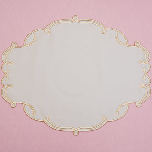 CELESTIA BEIGE OVAL FAUX LEATHER PLACEMAT & COASTER SET