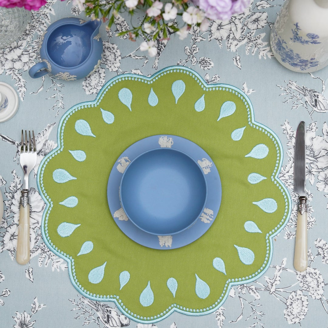 DROPLET GREEN ROUND FABRIC PLACEMAT
