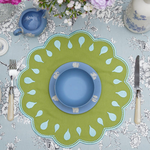 DROPLET GREEN ROUND FABRIC PLACEMAT