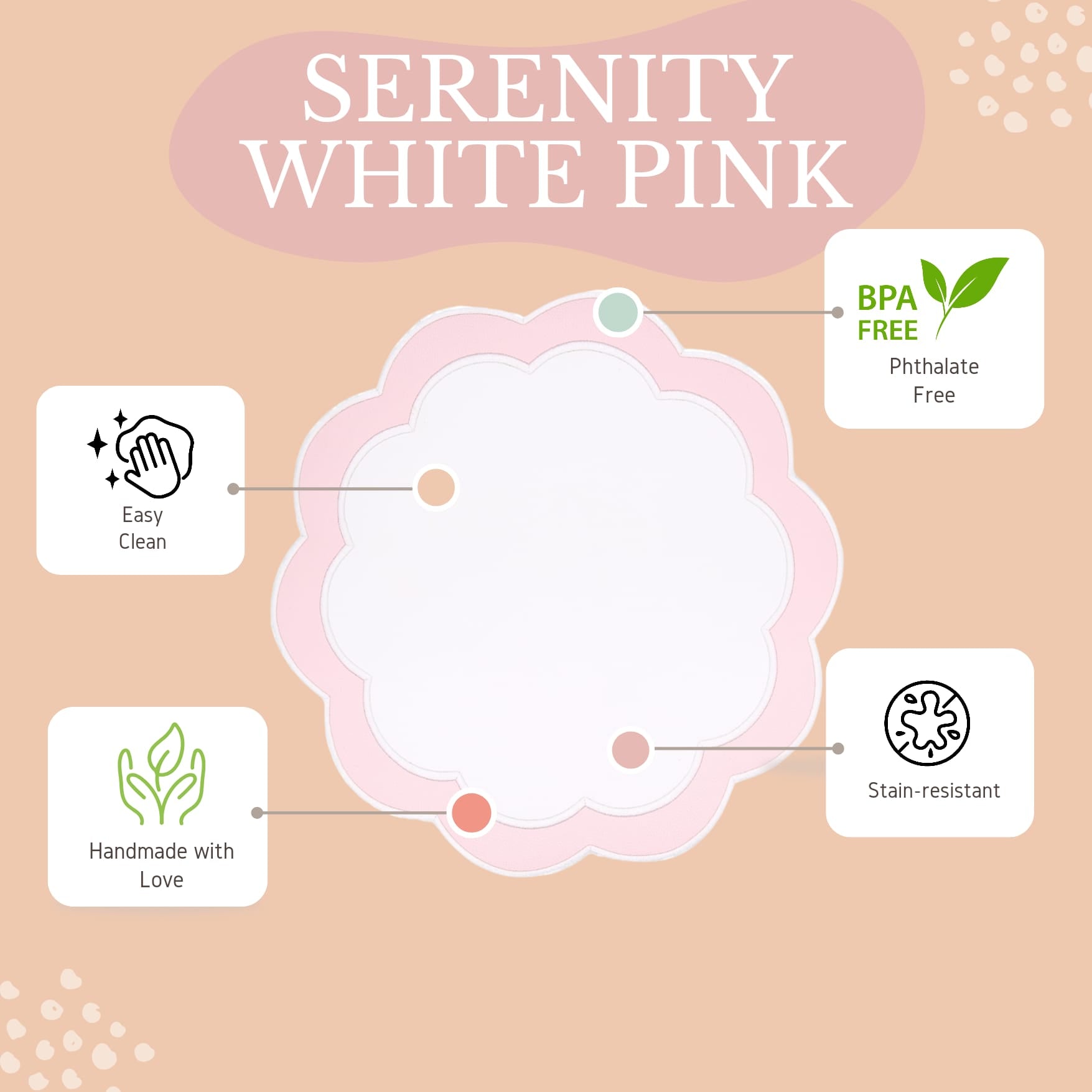SERENITY WHITE & PINK SCALLOPED FAUX LEATHER PLACEMAT