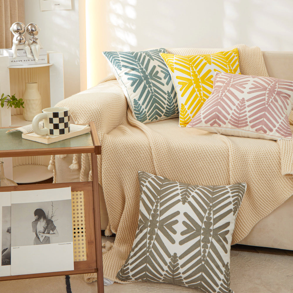 FANCY & STACY Textured Cotton Blend leaf tropical design Throw Pillow (With insert) size 18"x18"