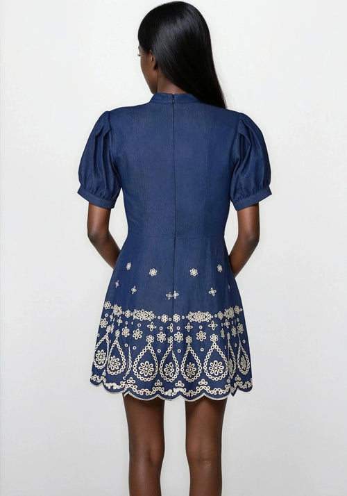 Ellena Dress – Denim/Ivory