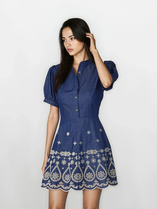 Ellena Dress – Denim/Ivory
