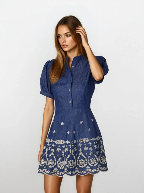 Ellena Dress – Denim/Ivory