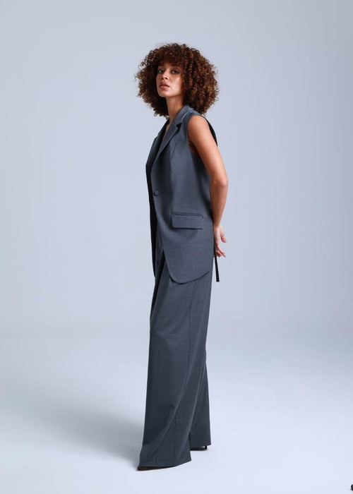 Broadway Sophia Longline Virgin Wool Waistcoat in Mid Grey