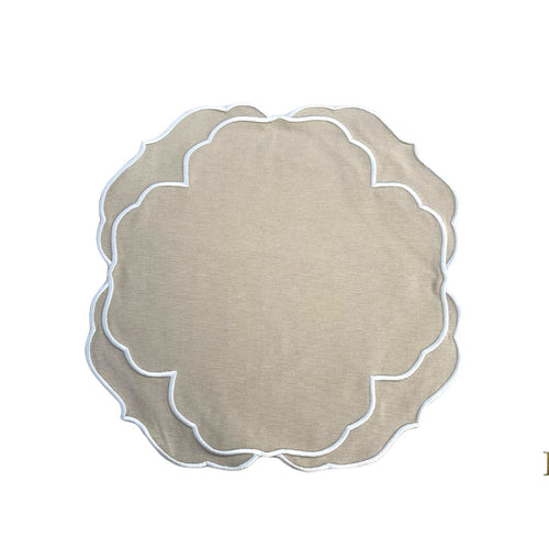 SORELLE BEIGE WHITE ROUND FABRIC PLACEMAT