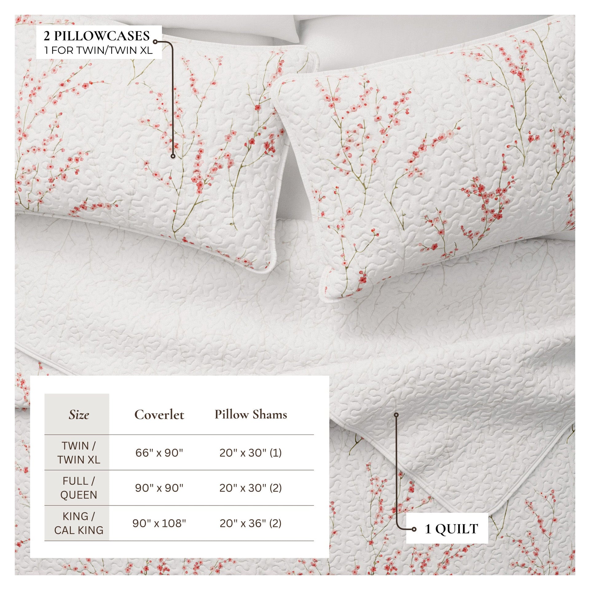 3-Piece Floral Quilt - Sakura Collection