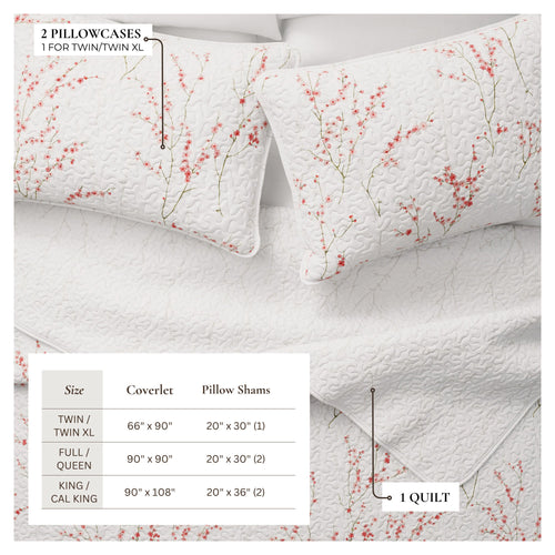 3-Piece Floral Quilt - Sakura Collection