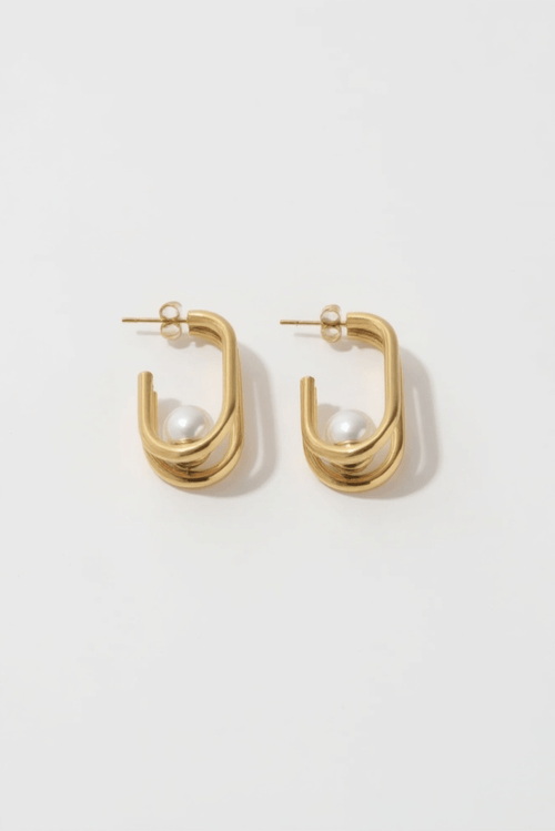 Thalia Waterproof Earring Shiny Faux Pearl at Center Dazzling