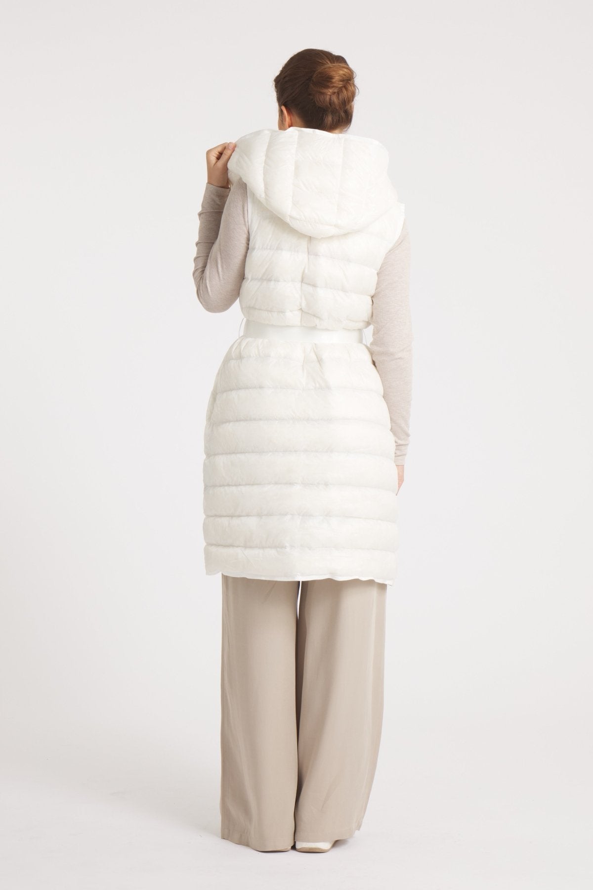 The Camden | Long Hooded Down Vest | Ivory