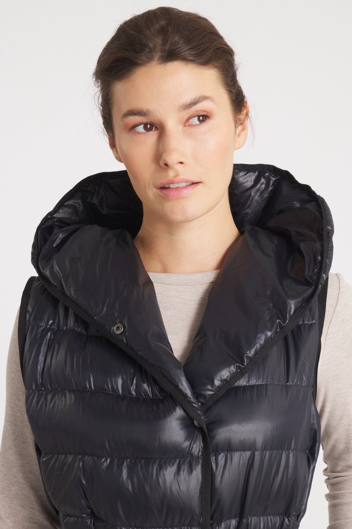 The Camden | Long Hooded Down Vest | Midnight Black
