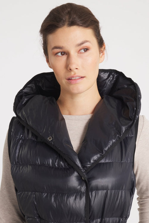 The Camden | Long Hooded Down Vest | Midnight Black