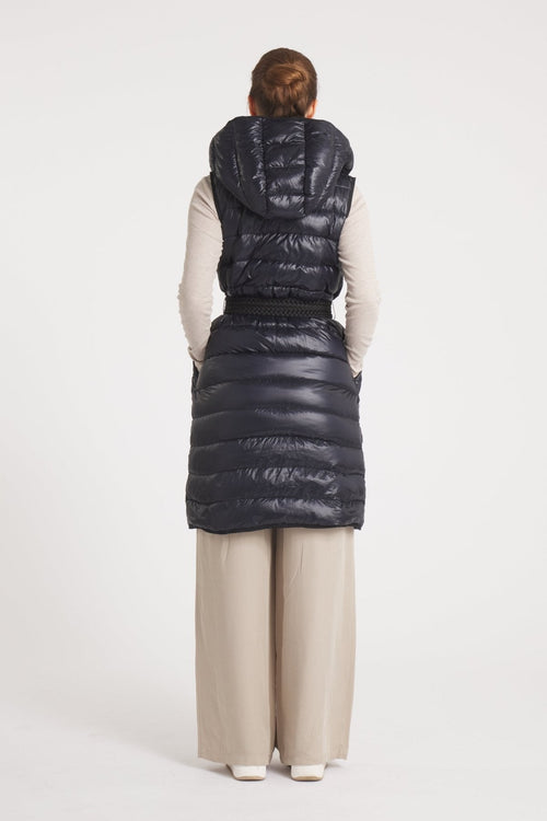 The Camden | Long Hooded Down Vest | Midnight Black