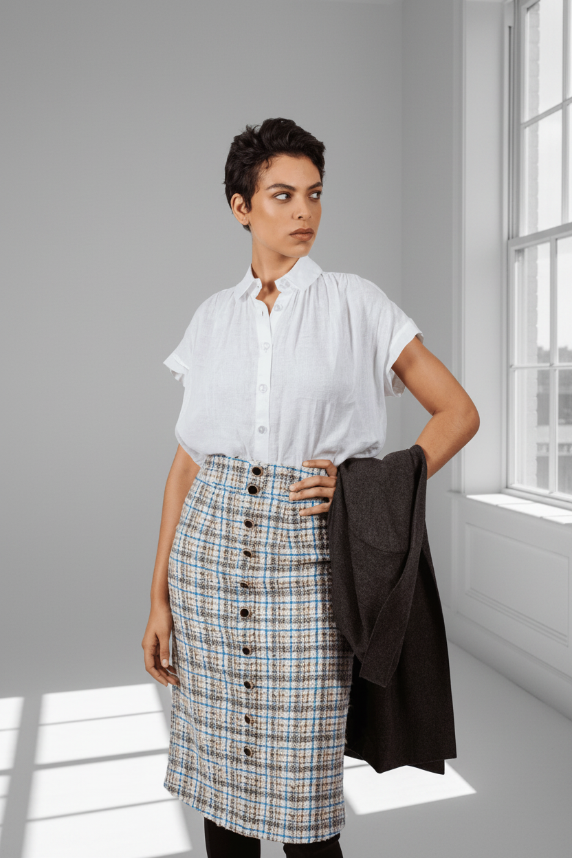 Luxe Plaid Tweed Pencil Skirt – Women’s Chic Tweed Skirt