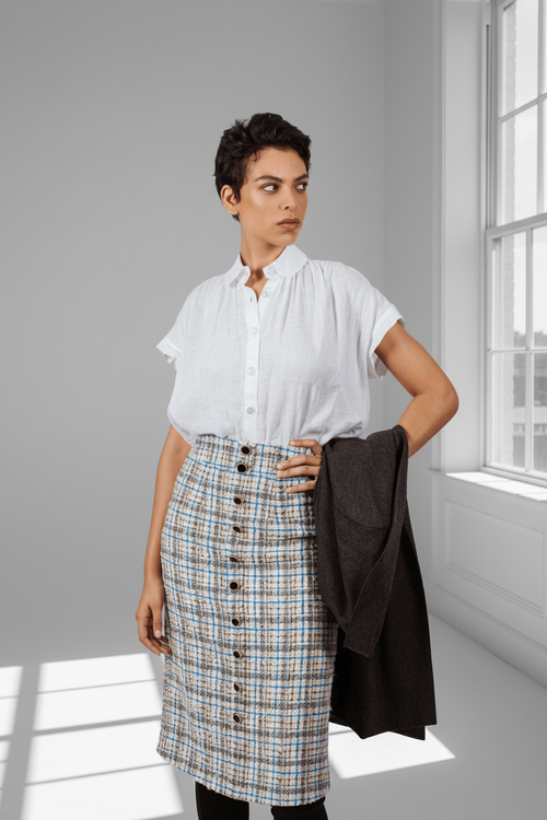Luxe Plaid Tweed Pencil Skirt – Women’s Chic Tweed Skirt