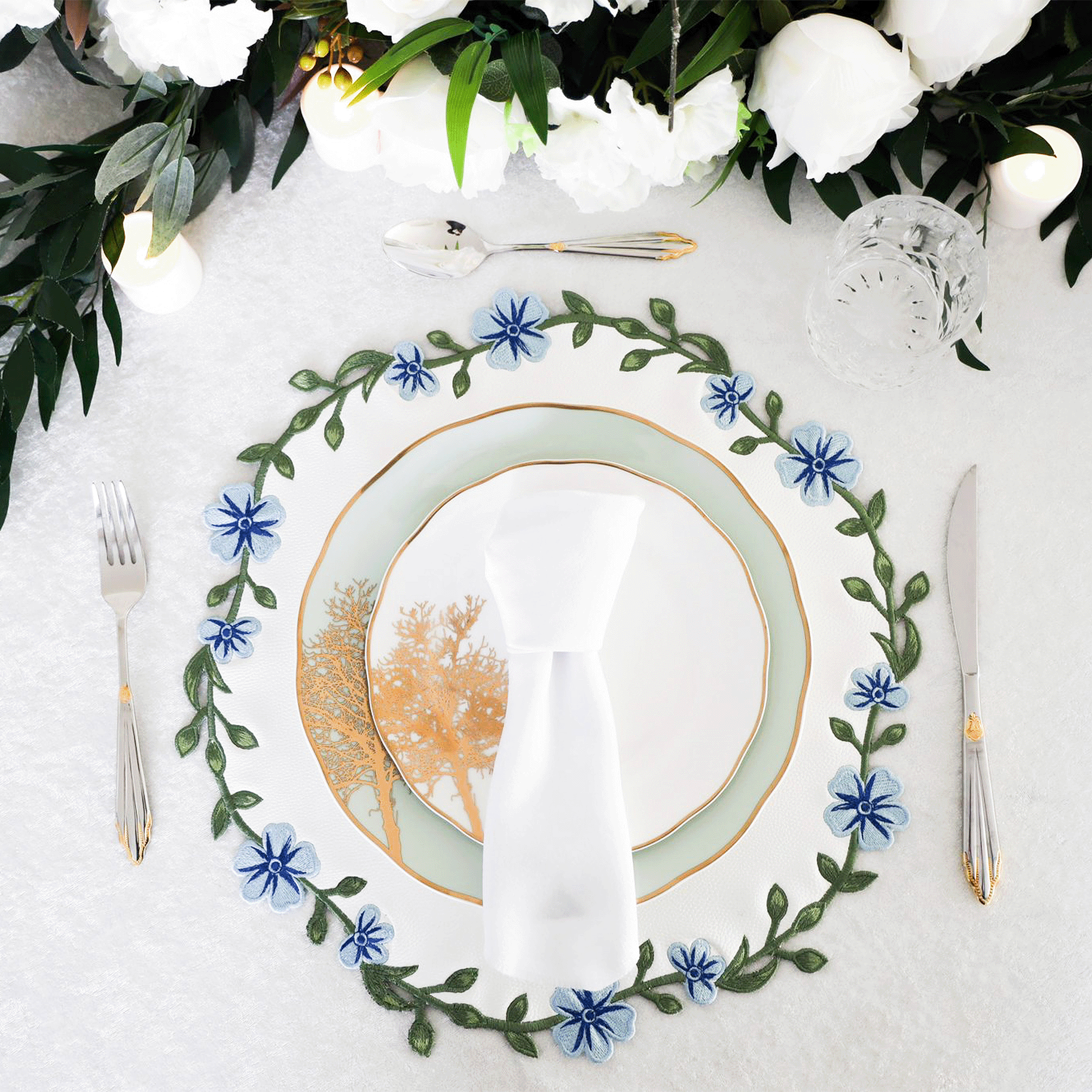 UNITY WHITE & BLUE ROUND FAUX LEATHER PLACEMAT