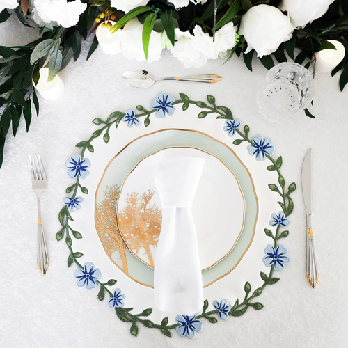 UNITY WHITE & BLUE ROUND FAUX LEATHER PLACEMAT