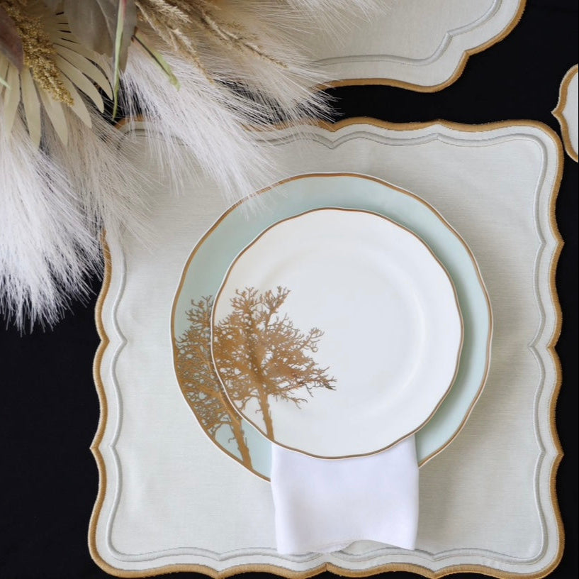 SHIMMER IVORY GOLD SILVER FABRIC PLACEMAT