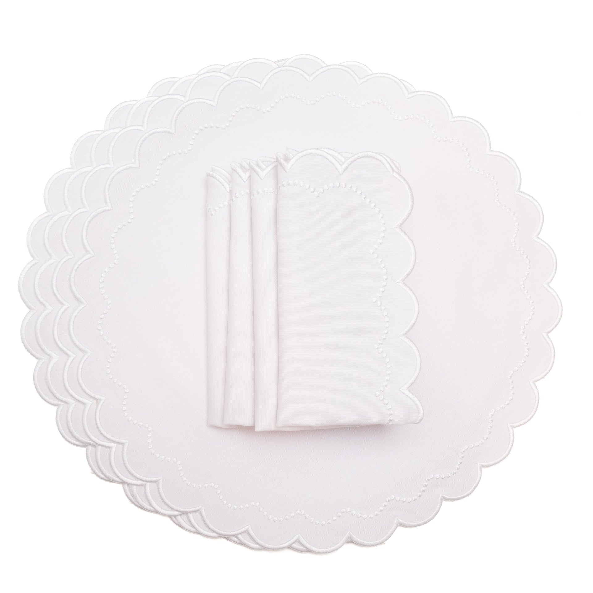 LILY WHITE ROUND FABRIC PLACEMAT & NAPKIN SET