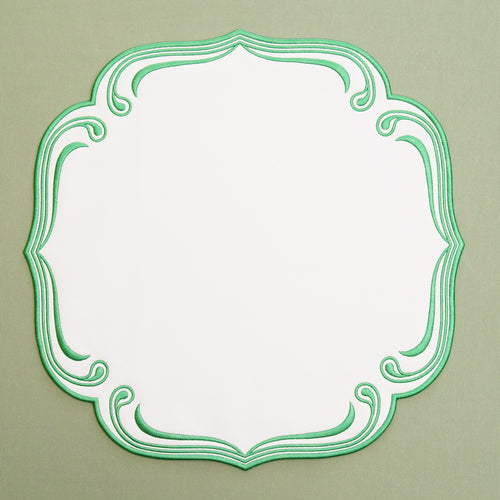 ROYAL WHITE GREEN TRIM SQUARE FAUX LEATHER PLACEMAT