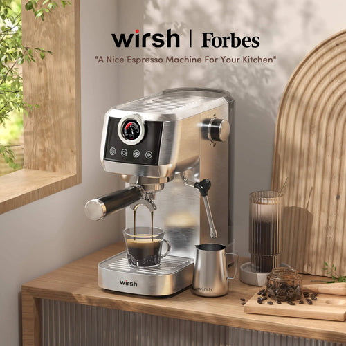 Wirsh 20 Bar Espresso Machine with Plastic Free Portafilter and Steamer, Pressure Gauge, Touch Screen, Full Stainless Steel (Home Barista Plus)