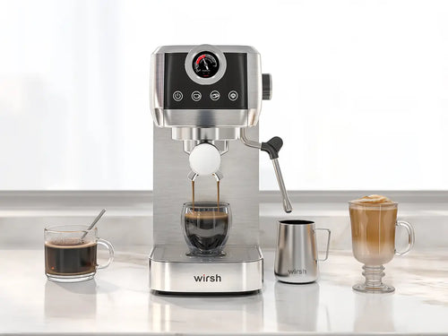 Wirsh 20 Bar Espresso Machine with Plastic Free Portafilter and Steamer, Pressure Gauge, Touch Screen, Full Stainless Steel (Home Barista Plus)