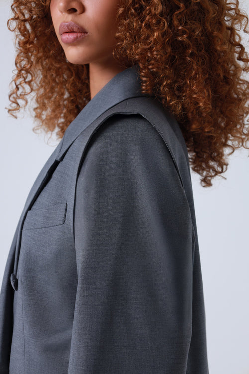 Grey Double-Breasted Virgin Wool Blazer | Sophia Blazer