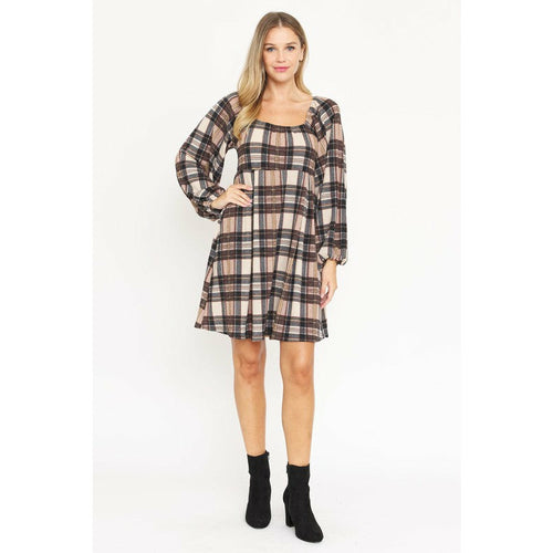 EG Fashion Plus Plaid Balloon Sleeve Midi Dress