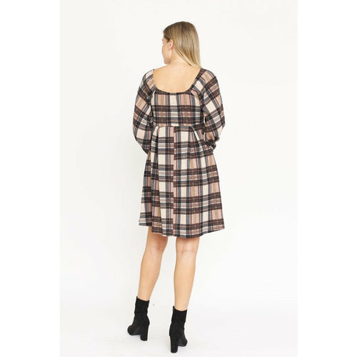 EG Fashion Plus Plaid Balloon Sleeve Midi Dress