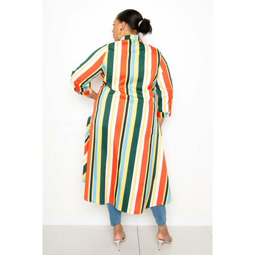 Plus-size Oversized Striped Hi Low Buttoned Shirt