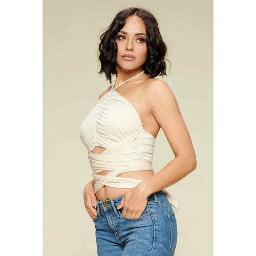 Women's Sexy wrap Lace Crop Halter Summer Top