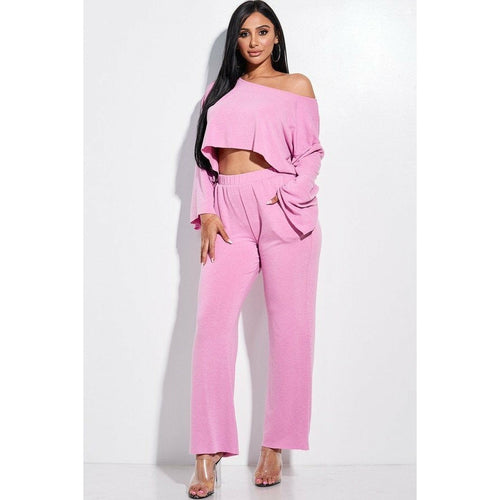 Solide French Terry Long Slouchy Haut à manches longues et pantalon avec poches Ensemble deux pièces