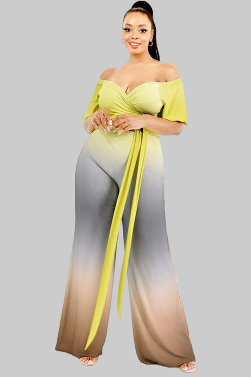Plus Gradient Off Shoulder Waist Tie Jumpsuit