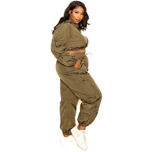 Women's 2 Piece Plus-size Active Zip Up Set With Cord Lock Detail