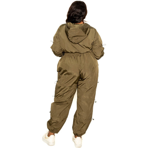Women's 2 Piece Plus-size Active Zip Up Set With Cord Lock Detail