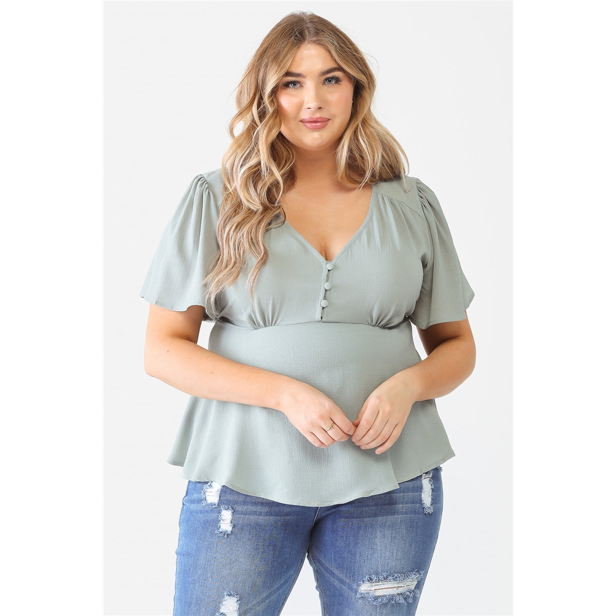 Plus Textured Casual A-line Top with Flare Short Sleeves – Unleashed ...