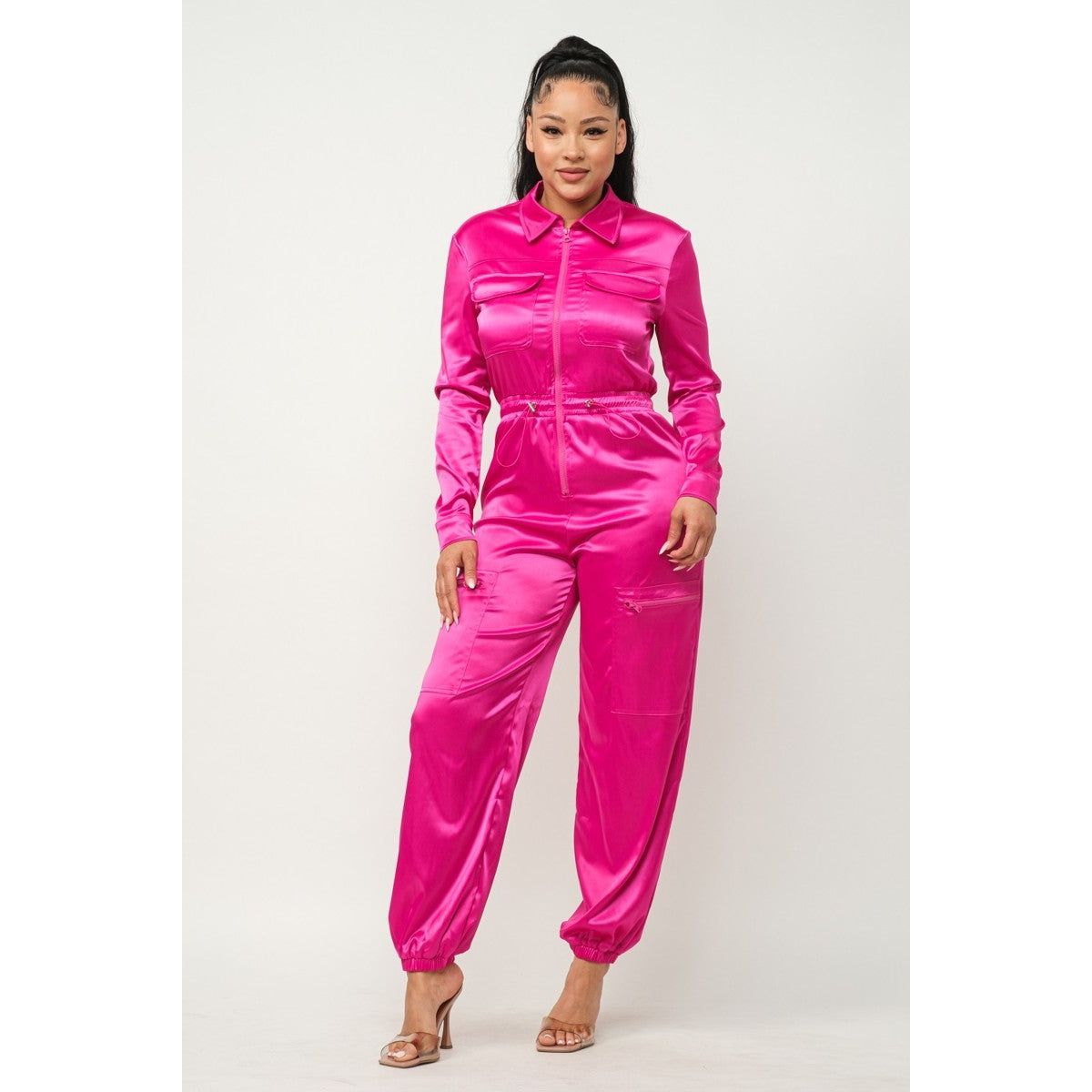 Front Zipper Pockets Top And Pants Jumpsuit