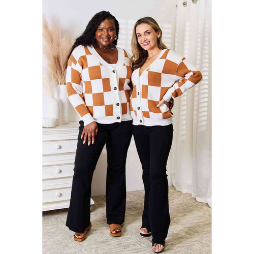 DOUBLE TAKE Button-Up V-Neck Dropped Shoulder Cardigan